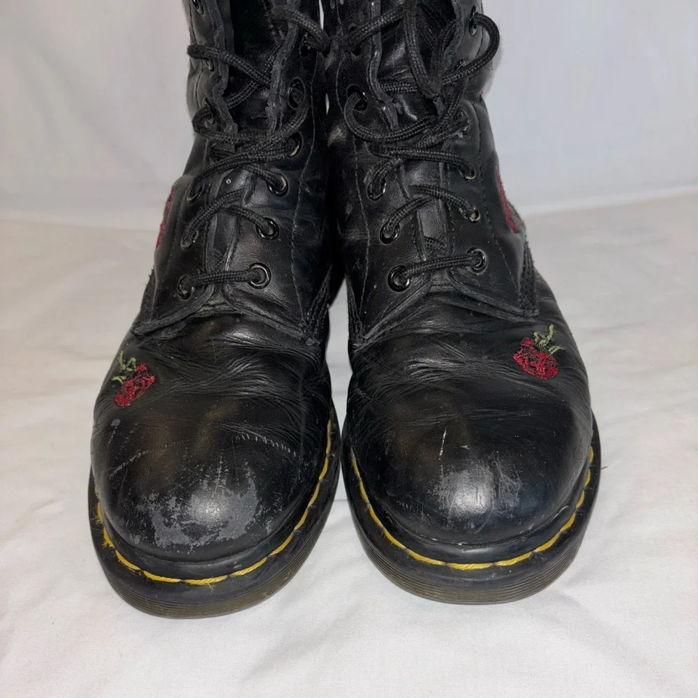 Doc Martens Vonda Black Boots with Red Floral Embroidery - Picture 6 of 8